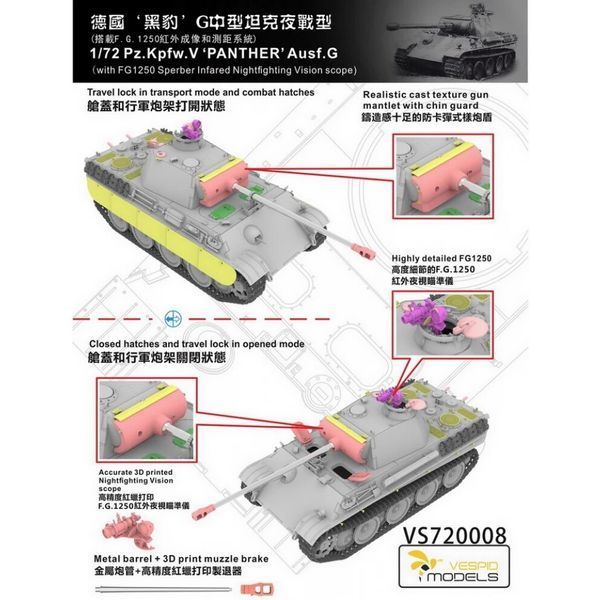 Німецький танк 1/72 Пантера (Pz.Kpfw.V Panther Ausf.G With FG1250) Vespid VS720008 VS720008 фото