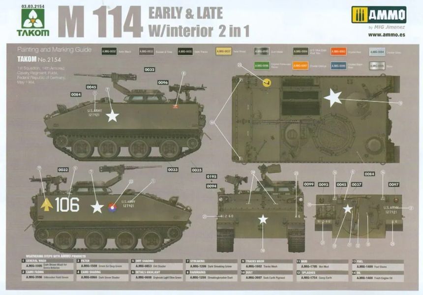Збірна модель 1/35 Американський бронетранспортер М114 EARLY and LATE з інтер'єром Takom TK2154 фото