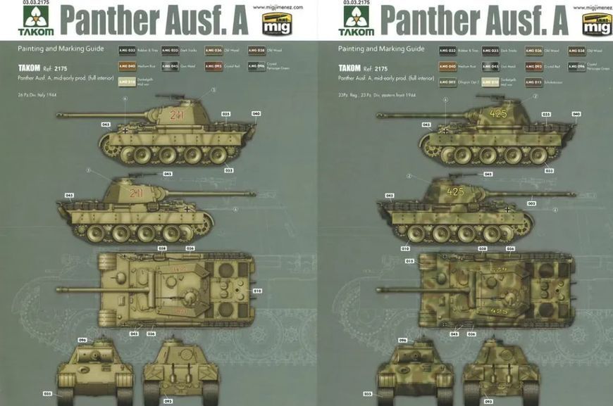 Збірна модель 1/35 Танк Pzkpfwg.V Пантера ранніх-середніх випусків Takom 2175 TK2175 фото