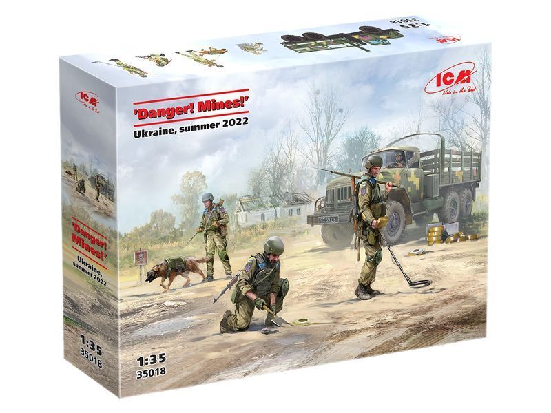 Збірна модель 1/35 "Небезпечно! Міни" Україна, літо 2022 Українські сапери та вантажівка ЗІЛ-131 ICM35018 фото